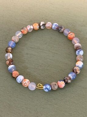 Handcrafted Multicolor Agate Beaded Memory Wire Bracelet - Gold Accent